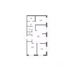 ЖК «Парусная 1», планировка 3-комнатной квартиры, 83.20 м²