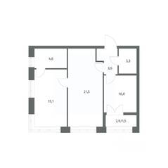ЖК «NEWПИТЕР», планировка 2-комнатной квартиры, 59.56 м²