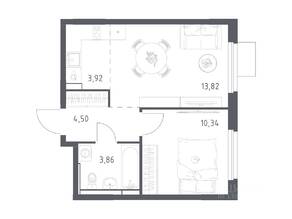 ЖК «Мытищи Парк», планировка 1-комнатной квартиры, 36.44 м²
