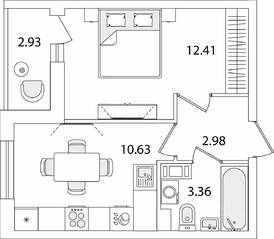 ЖК «Кинопарк», планировка 1-комнатной квартиры, 30.85 м²