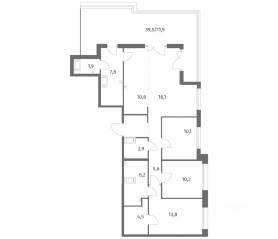 ЖК «Парусная 1», планировка 4-комнатной квартиры, 107.40 м²