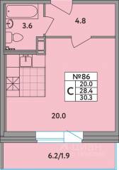 ЖК «Удача», планировка студии, 30.30 м²