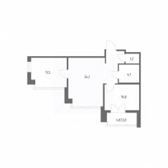 ЖК «NEWПИТЕР», планировка 2-комнатной квартиры, 53.80 м²