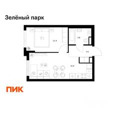 ЖК «Зеленый парк», планировка 1-комнатной квартиры, 35.20 м²
