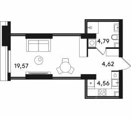 ЖК «Solos», планировка 1-комнатной квартиры, 33.54 м²
