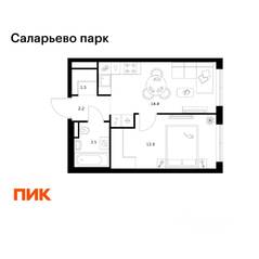 ЖК «Саларьево парк», планировка 1-комнатной квартиры, 34.40 м²