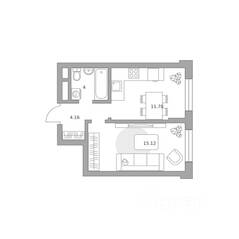 МЖК «Живописный», планировка 1-комнатной квартиры, 34.98 м²