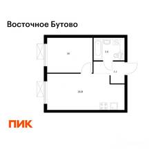 ЖК «Восточное Бутово», планировка 1-комнатной квартиры, 33.60 м²