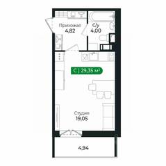 ЖК «Sertolovo Park», планировка студии, 29.35 м²
