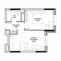 МФК «Clementine», планировка 1-комнатной квартиры, 35.40 м²