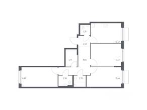 ЖК «Новое Внуково», планировка 3-комнатной квартиры, 78.54 м²