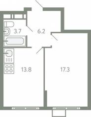 ЖК «Ново-Молоково», планировка 1-комнатной квартиры, 40.20 м²