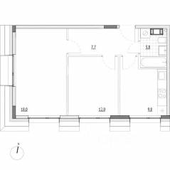 Апарт-комплекс «Wellbe», планировка 2-комнатной квартиры, 51.30 м²
