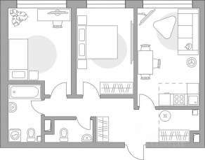ЖК «Тринити-3», планировка 3-комнатной квартиры, 62.11 м²