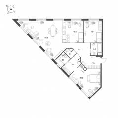 МФК «Voxhall», планировка 3-комнатной квартиры, 122.70 м²