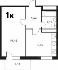 ЖК «Южное Пушкино», планировка 1-комнатной квартиры, 41.97 м²