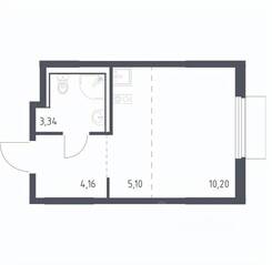 ЖК «Пригород Лесное», планировка студии, 22.80 м²