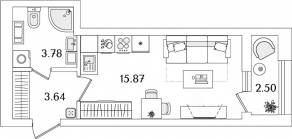 ЖК «БелАрт», планировка студии, 24.54 м²