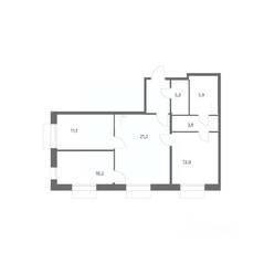 ЖК «Парусная 1», планировка 3-комнатной квартиры, 72.70 м²