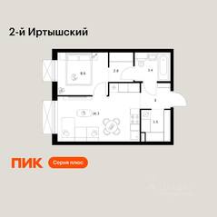 ЖК «2-й Иртышский», планировка 1-комнатной квартиры, 37.60 м²
