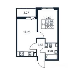ЖК «Полис ЛАВрики», планировка 2-комнатной квартиры, 36.14 м²