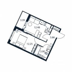 ЖК «Полис ЛАВрики», планировка 1-комнатной квартиры, 34.00 м²