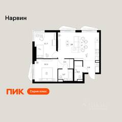 ЖК «Нарвин», планировка 2-комнатной квартиры, 61.00 м²