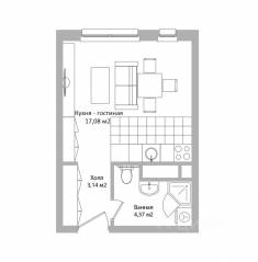 МФК Инвест-отель «Адрес», планировка студии, 24.60 м²