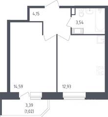 ЖК «Живи! В Рыбацком», планировка 1-комнатной квартиры, 36.23 м²