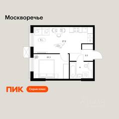 ЖК «Москворечье», планировка 1-комнатной квартиры, 34.80 м²