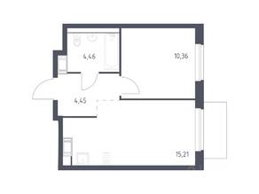 ЖК «Квартал Торики», планировка 1-комнатной квартиры, 34.48 м²