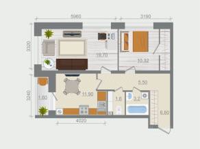 ЖК «Эко-квартал Гармония», планировка 2-комнатной квартиры, 62.27 м²