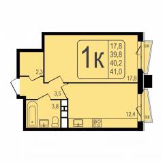 ЖК «Фрунзенский», планировка 1-комнатной квартиры, 40.20 м²