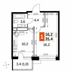 МФК «Датский квартал», планировка 1-комнатной квартиры, 35.40 м²