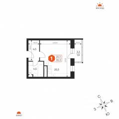 ЖК «Идеал», планировка студии, 30.30 м²