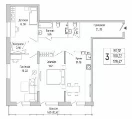 ЖК «Riga Hills», планировка 2-комнатной квартиры, 105.46 м²