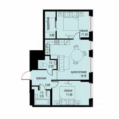 ЖК «ID Murino III», планировка 2-комнатной квартиры, 57.26 м²