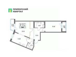 ЖК «Приморский квартал», планировка 2-комнатной квартиры, 72.10 м²