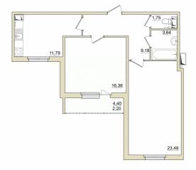 ЖК «Granholm Village», планировка 2-комнатной квартиры, 68.30 м²