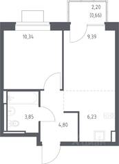 ЖК «Богдановский Лес», планировка 1-комнатной квартиры, 35.27 м²