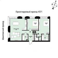 ЖК «Шелепиха», планировка 2-комнатной квартиры, 93.30 м²