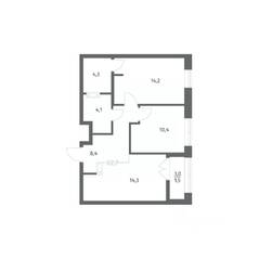 ЖК «NEWПИТЕР», планировка 2-комнатной квартиры, 57.22 м²