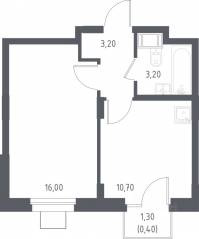 МФК «Люберцы 2023», планировка 1-комнатной квартиры, 35.00 м²