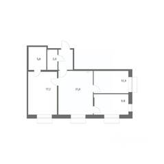 ЖК «Парусная 1», планировка 3-комнатной квартиры, 71.90 м²
