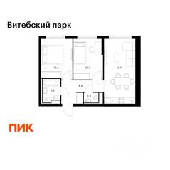 ЖК «Витебский парк», планировка 2-комнатной квартиры, 51.70 м²