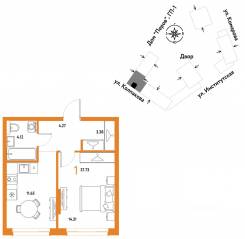 ЖК «Страна.Парковая», планировка 1-комнатной квартиры, 37.73 м²