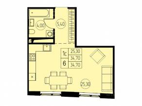 ЖК «7 небо», планировка студии, 34.70 м²