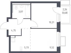 ЖК «Егорово Парк», планировка 1-комнатной квартиры, 34.76 м²