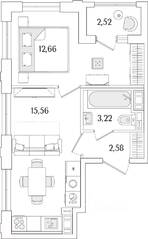 ЖК «Гранат», планировка 1-комнатной квартиры, 35.28 м²