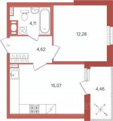 ЖК «Патио», планировка 1-комнатной квартиры, 38.31 м²